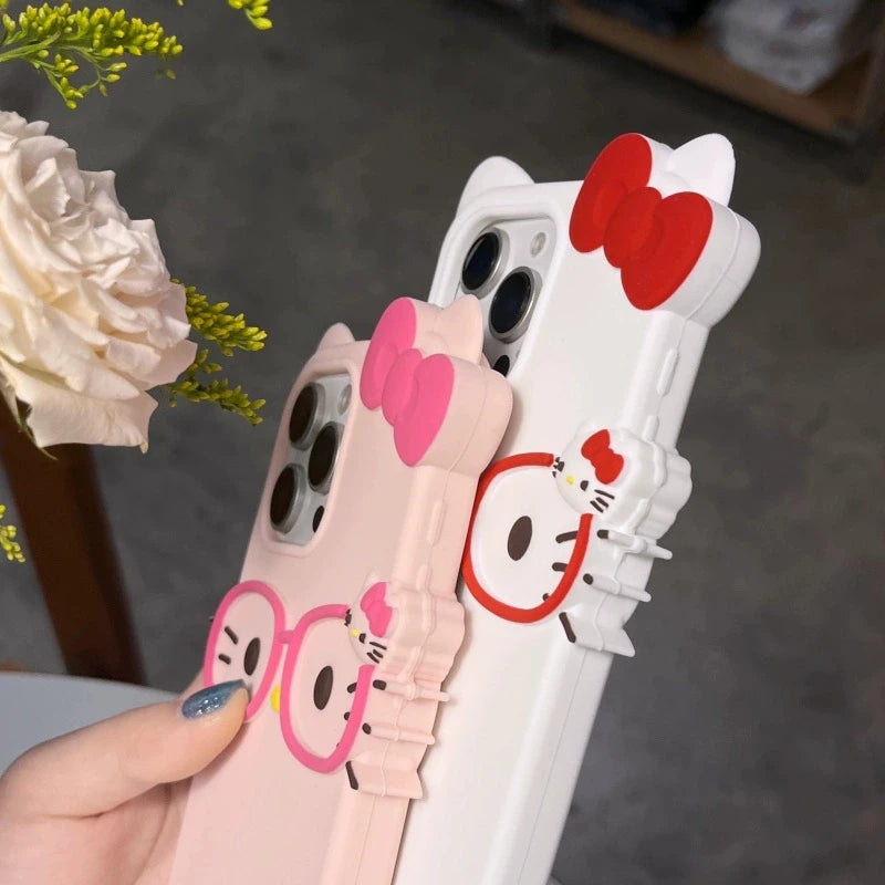 Glasses KT Cat For iPhone 18 17 16 15 14 13 12 11 Pro Max Plus 6 7 8 Plus Silicone Soft Cover Case