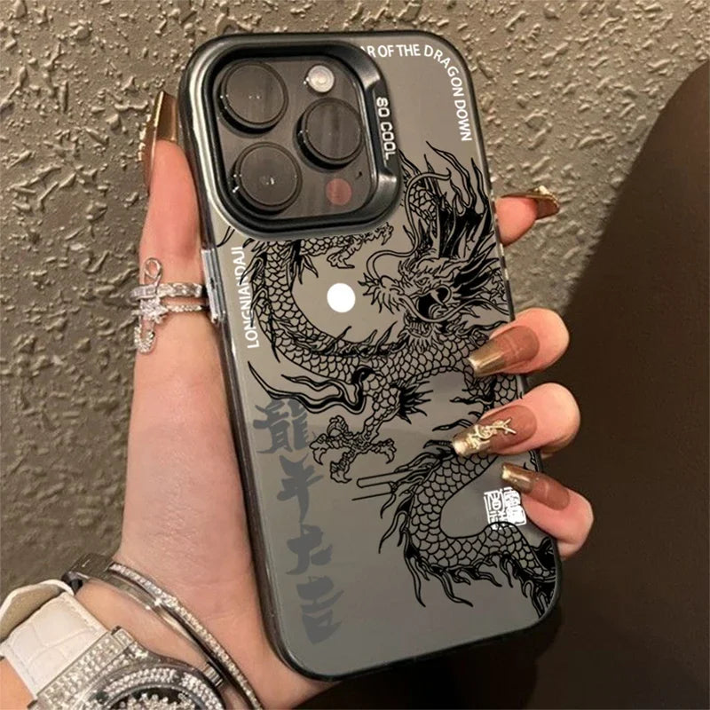 Phone Case for iPhone 18 17 16 15 14 13 12 11 Pro Max 16E 17E Plus 17 Air New Luxury Chinese Dragon Hard Matte Shockproof Cover