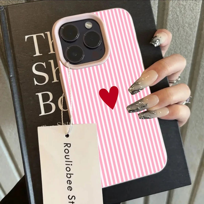 INS Cute Small Love Heart Pattern Fresh Phone Case For iPhone 18 17 16 15 14 Pro Max 13 12 11 XS X XR 7 8 Plus 16E 17E Air Cover