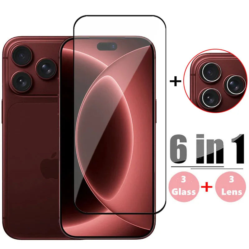 6in1 Full Cover Glass For iPhone 18 Pro Max Tempered Glass iphone 18 Pro Max Screen Protector Phone Lens Film iphone 18 Pro Max