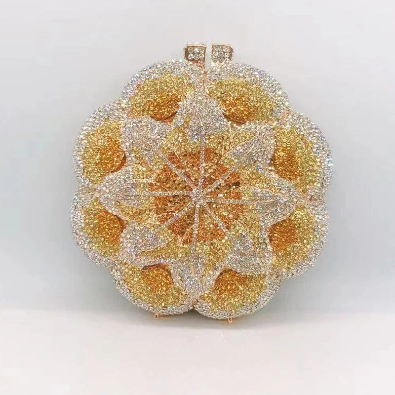 XIYUAN Rose Flower Pink Rhinestone Evening Clutches Women Floral Yellow Crystal Clutch Purse Luxury Bridal Wedding Party Handbag
