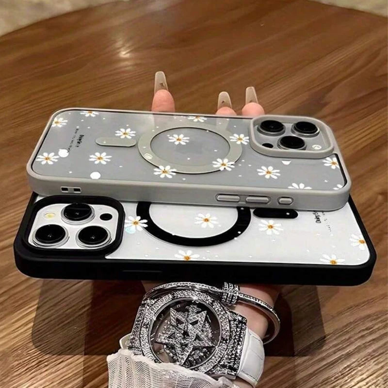 For iPhone 18 17 16 15 14 13 12 Pro Max Plus 16E Air 11 NEW Small Daisy Pattern Magnetic For Wireless Charging Phone Case Cover
