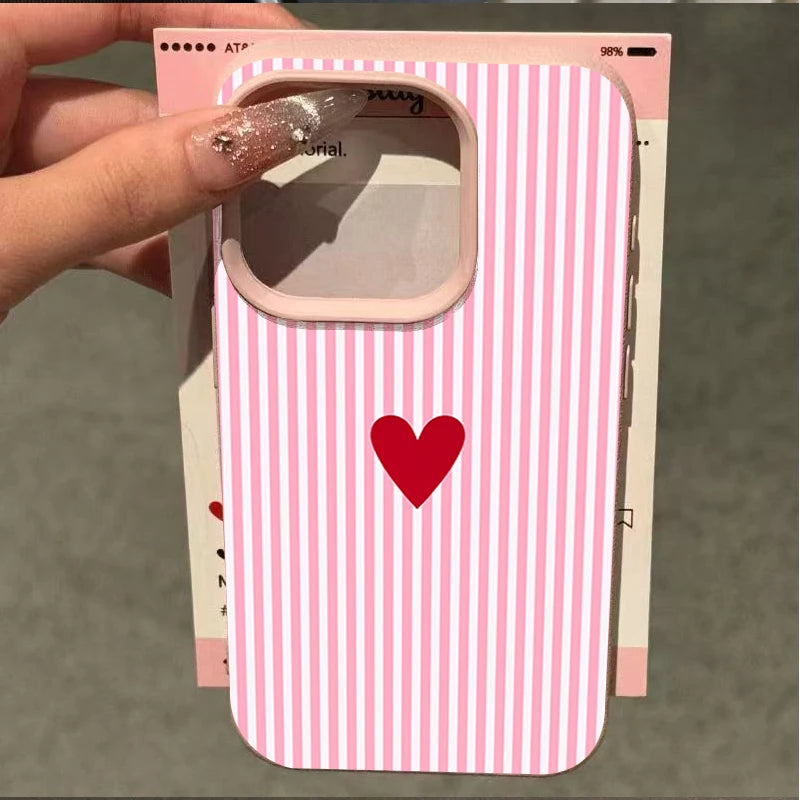 INS Cute Small Love Heart Pattern Fresh Phone Case For iPhone 18 17 16 15 14 Pro Max 13 12 11 XS X XR 7 8 Plus 16E 17E Air Cover