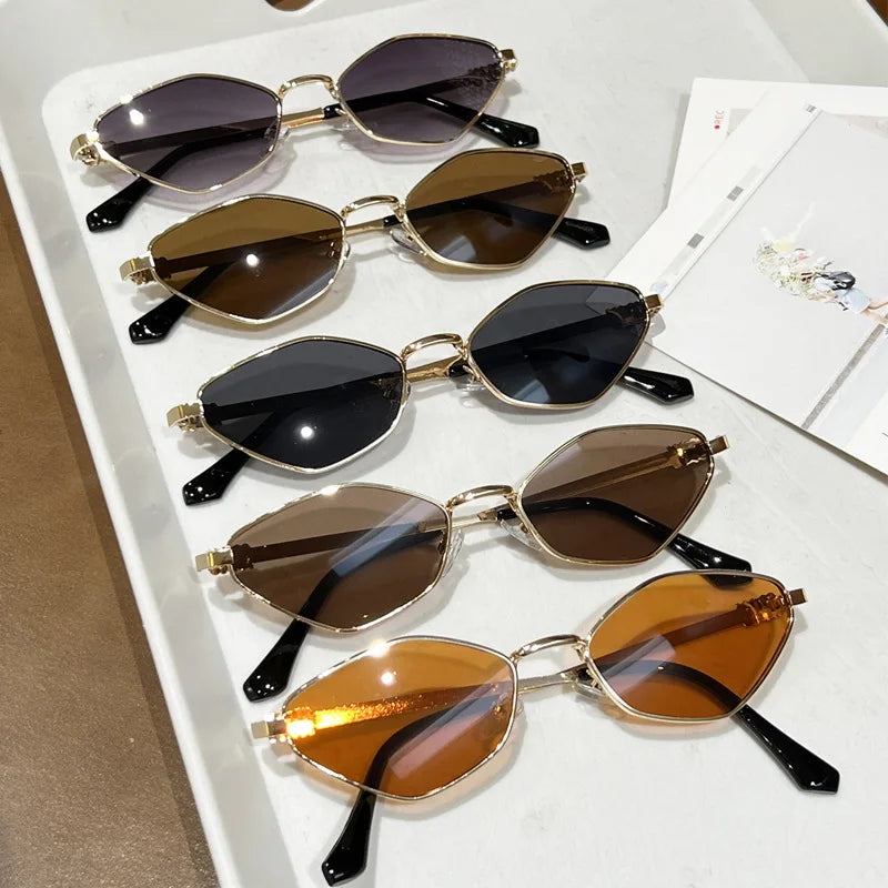 Sun Glasses for Women UV Protection Alloy Shades Driving Irregular New Small Cat Eye Sunglasses Diamond Pattern Small Fashion