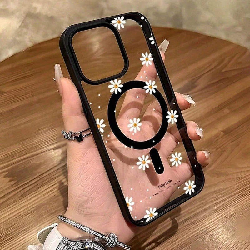 For iPhone 18 17 16 15 14 13 12 Pro Max Plus 16E Air 11 NEW Small Daisy Pattern Magnetic For Wireless Charging Phone Case Cover