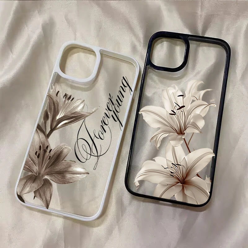 Shockproof Clear Phone Case for iPhone 18 Pro 17Pro Max 15 14 13 12 11 16E Air X XR XS 7 8 Plus SE2022 Vintage Lily Floral Cover