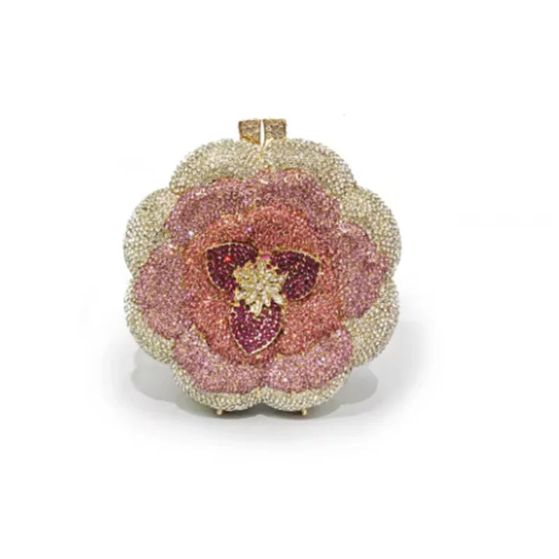XIYUAN Rose Flower Pink Rhinestone Evening Clutches Women Floral Yellow Crystal Clutch Purse Luxury Bridal Wedding Party Handbag