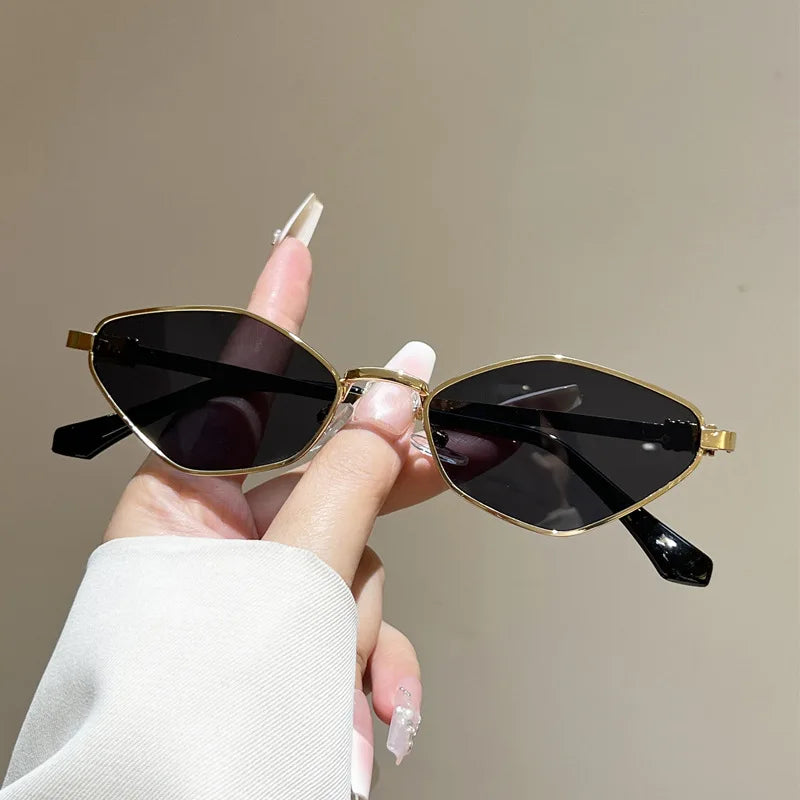 Sun Glasses for Women UV Protection Alloy Shades Driving Irregular New Small Cat Eye Sunglasses Diamond Pattern Small Fashion