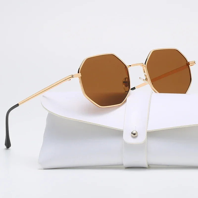 Popular Fashion Eyewear Polygonal Metal Retro Frame for Women Sunglasses Universal Luxury Brand Design Mirror UV400 Sun Glasses