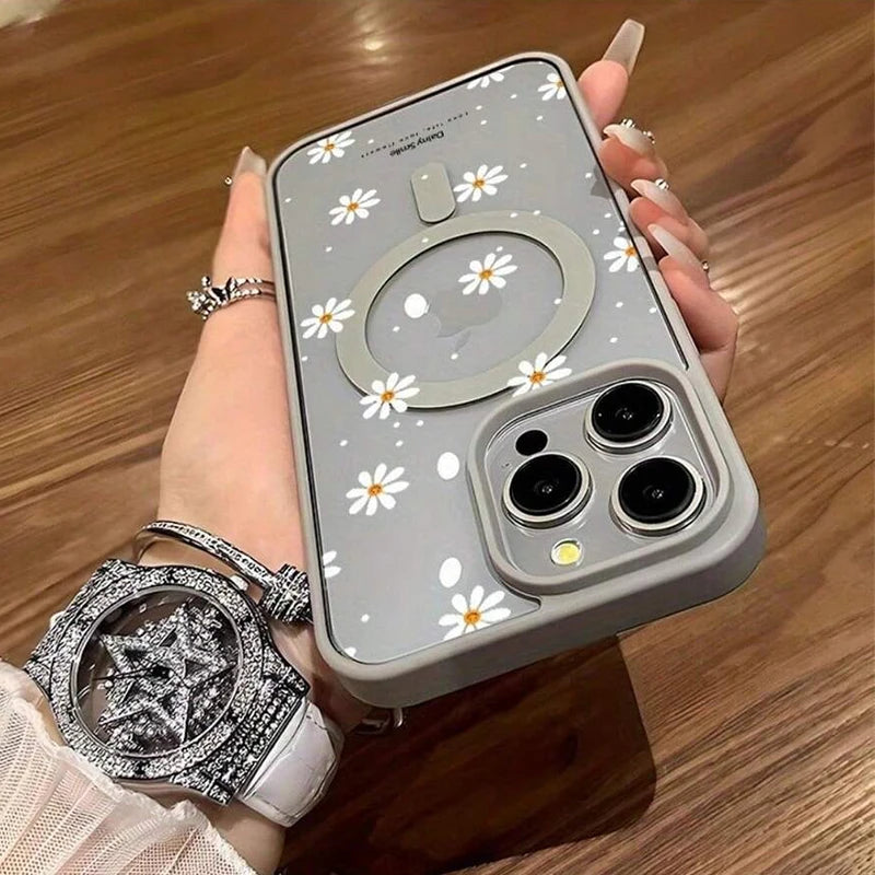 For iPhone 18 17 16 15 14 13 12 Pro Max Plus 16E Air 11 NEW Small Daisy Pattern Magnetic For Wireless Charging Phone Case Cover